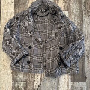 Zara Women's Black and White Checkered Pea Coat
